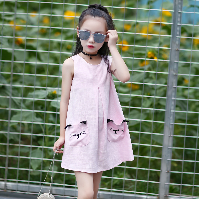 Trẻ em ăn mặc cô gái 2020 mới sling mùa hè vest trẻ em váy không tay vòng cổ bé Hàn Quốc phiên bản của triều váy.
