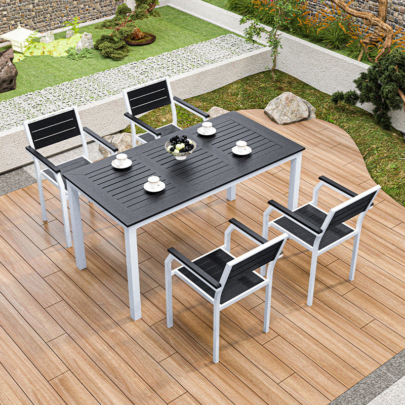 Simply modern outdoor desk and chair villa courtyard outdoor garden terrace anti-corrosion wood iron art outdoor courtyard table and chair