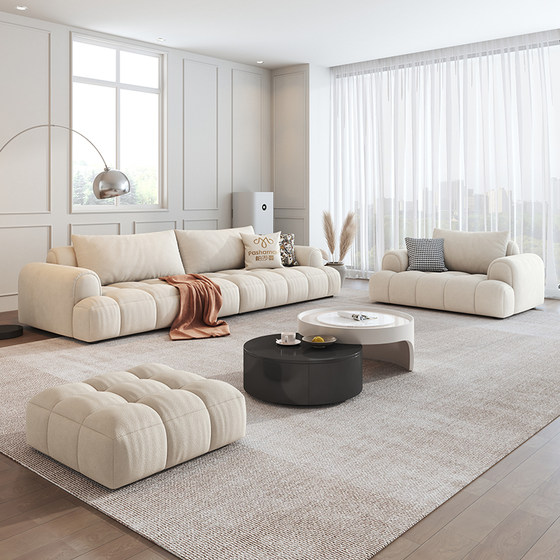 Pashaman Puff Cotton Candy Fabric Sofa Cat Scratch French Cream Style Living Room Modern Minimalist Cloud Sofa