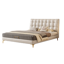 Pashaman leather bed light luxury cream style master bedroom large bed double wedding bed head layer cowhide small apartment Yun Youyou