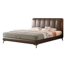 Pashaman leather bed modern Italian style minimalist master bedroom double bed soft cover wedding bed head layer cowhide small apartment