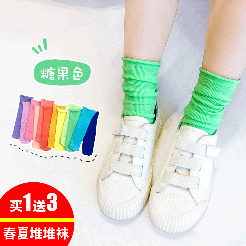 Children's socks Summer thin color long tube bubble socks Girls Korean Foreign school boy boys middle tube socks baby
