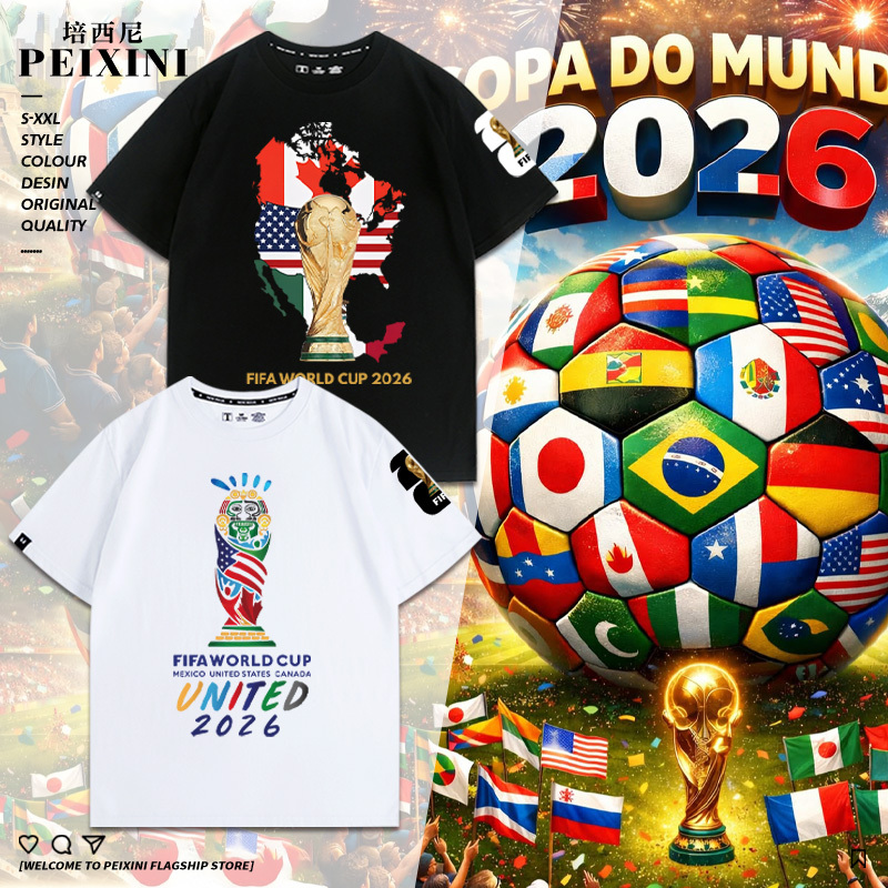United States, Canada, Mexico World Cup 2026 Cultural T-Shirt Event T-Shirt Cheerleading Pure Cotton Men's Short Sleeve United States, Canada, Mexico World Cup 2026 Cultural T-Shirt Event T-Shirt Cheerleading Pure Cotton Men's Short Sleeve
