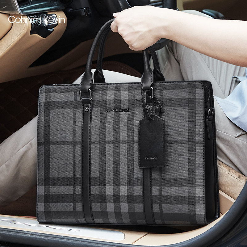 CohnimKevin men's 2023 new genuine leather men's bag inclined satchel shoulder bag business minimalist hand briefcase-Taobao