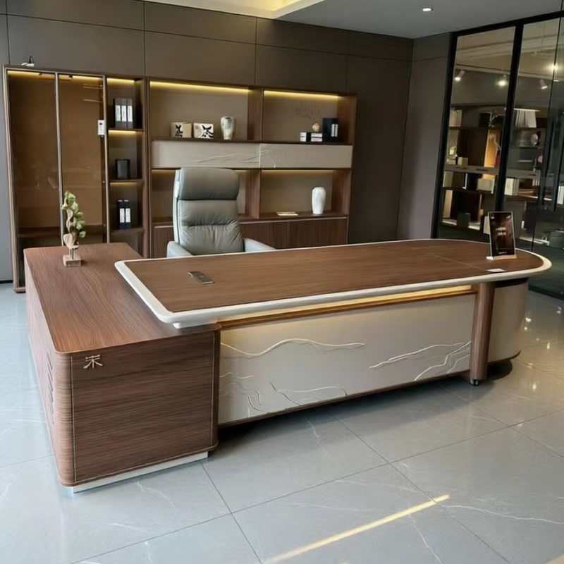 Solid Wood Office Desk, Boss Desk and Chair Combination, Manager's Desk, Office Furniture, Single Executive Desk