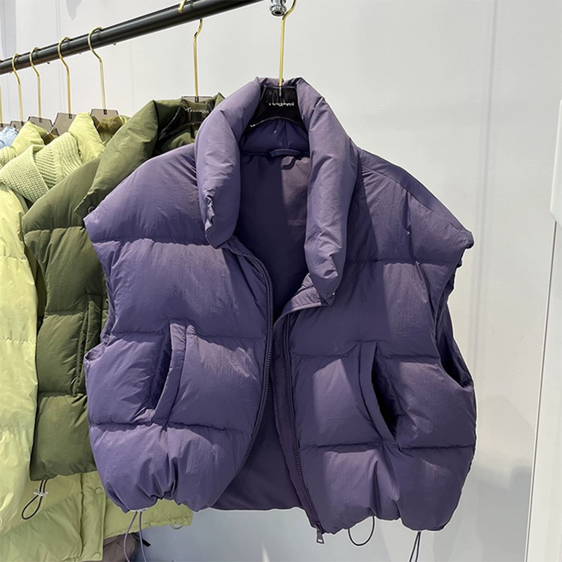 2026 Winter New Korean Style Stand Collar White Duck down Vest Women's Short Loose Outerwear Sleeveless Jacket Vest