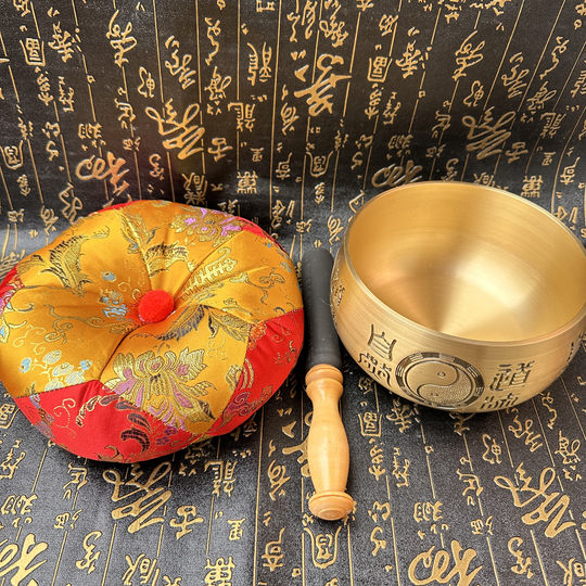 Taoist 6inch Gold-Black Pure Copper Chime, Tai Chi, Bagua, Taoist Practice, Natural Copper Chime, Offering Bowl, Practice Black Copper Chime, Display Piece