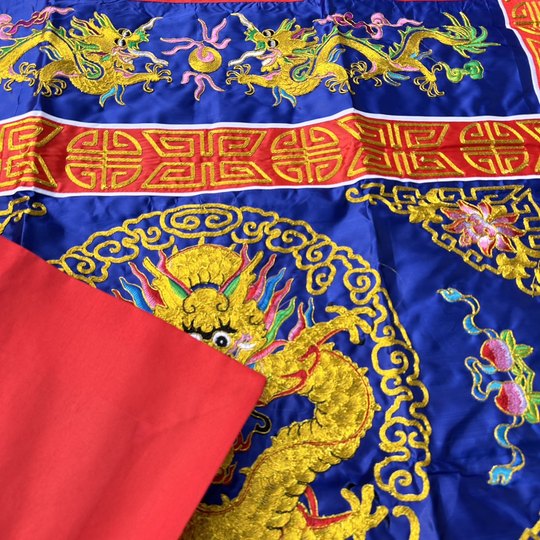 Taoist Longhu Mountain Table Skirt with Small Dragon and Gold Thread, Blue Table Skirt, Fine Embroidery, Double Dragon Blue Altar Skirt