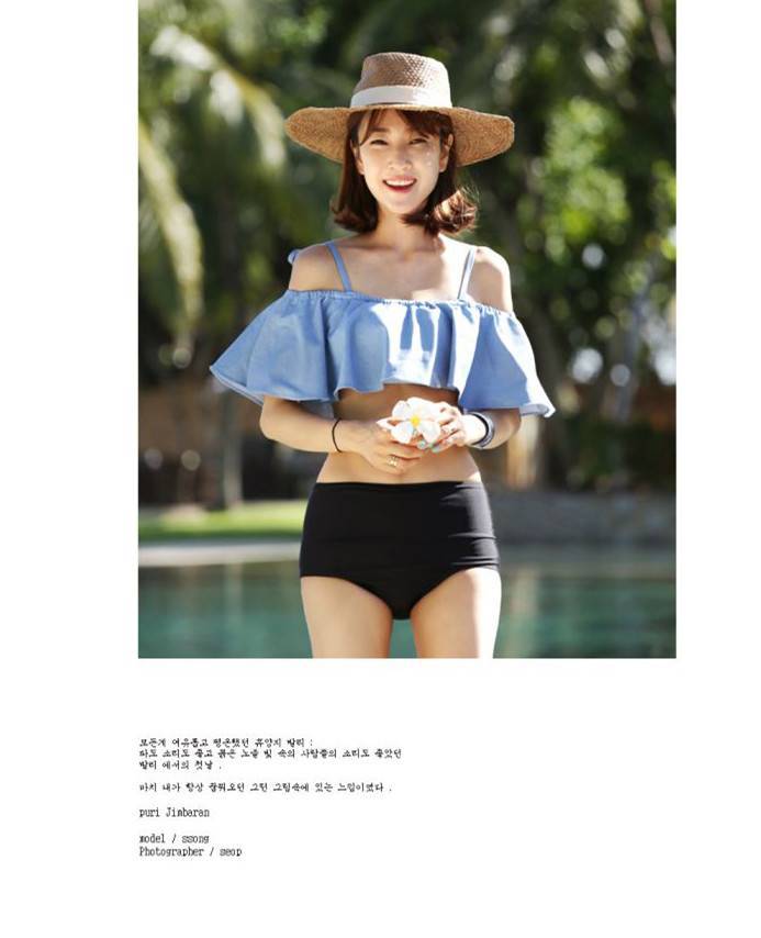 Áo len lông xù màu xanh nước biển cao eo bikini kích thước váy ngực bảo thủ sinh viên spa áo tắm chia - Bikinis