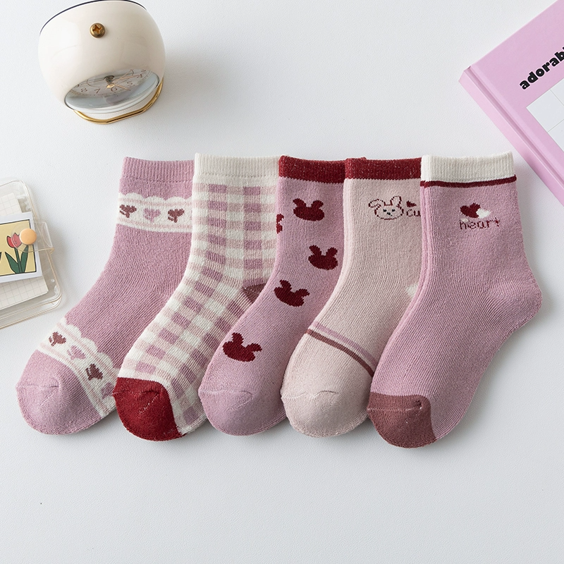 女童袜子冬款毛圈袜儿童秋冬季加绒学生中筒袜女孩宝宝可爱毛巾袜