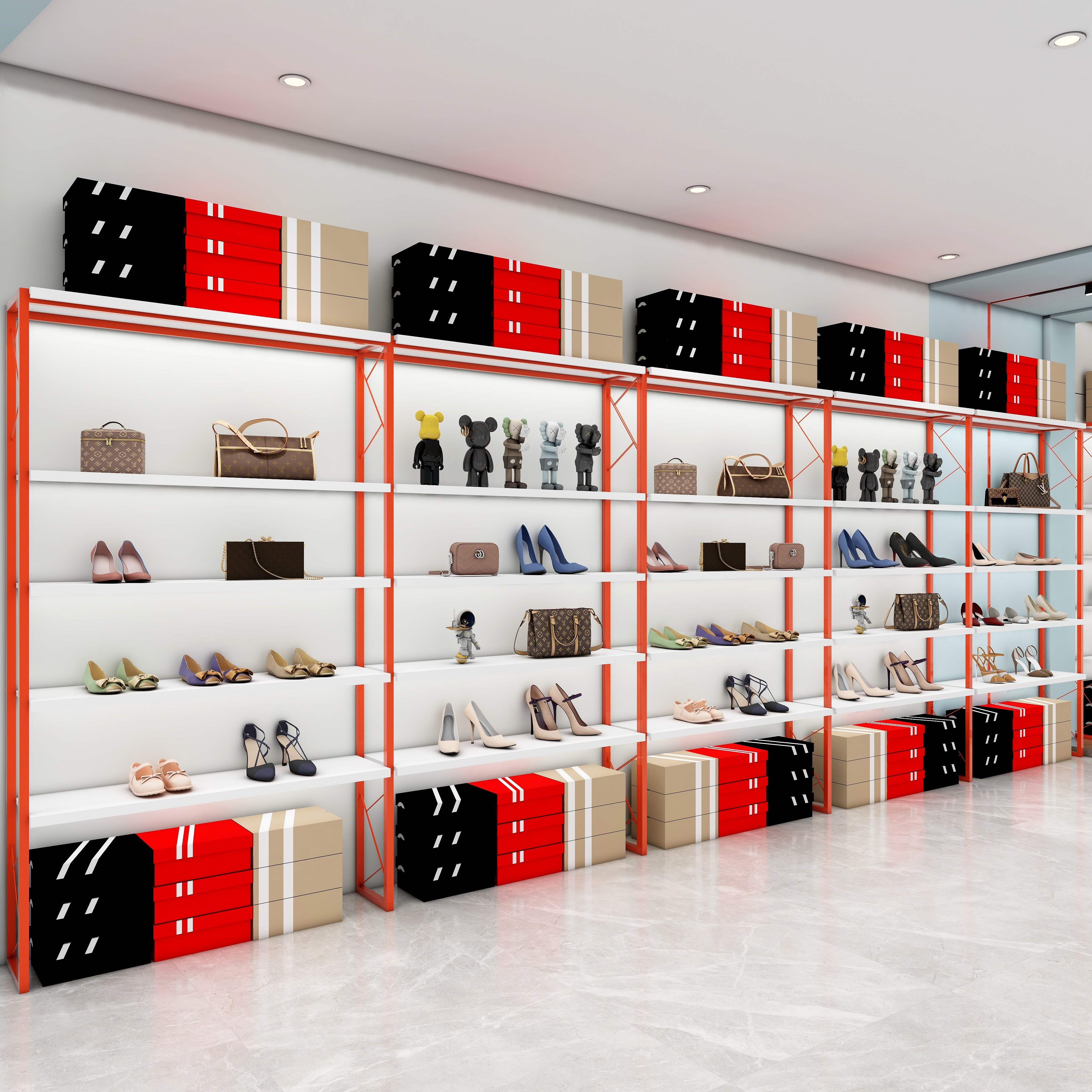 Shoe Store Shoe Rack Show Shelf for men and women Children's shoes bag Shoes Wrap shelves Wall multilayer display case Shoe box netting Red Terminals-Taobao
