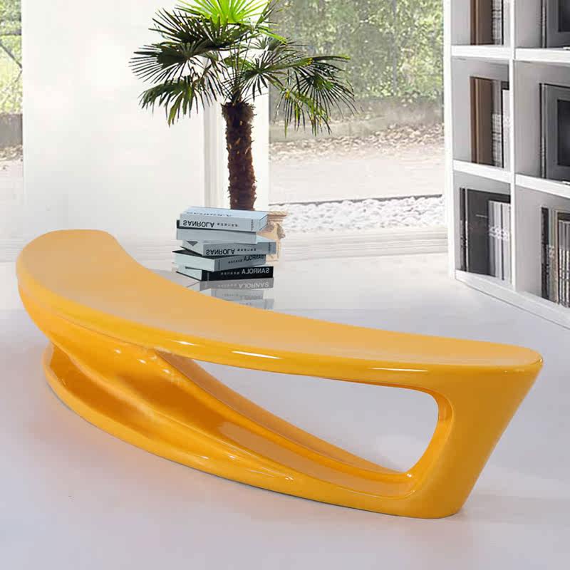 Glass steel moon chair public rest curved leisure seat shopping mall outdoor creative long strip waiting stool customization