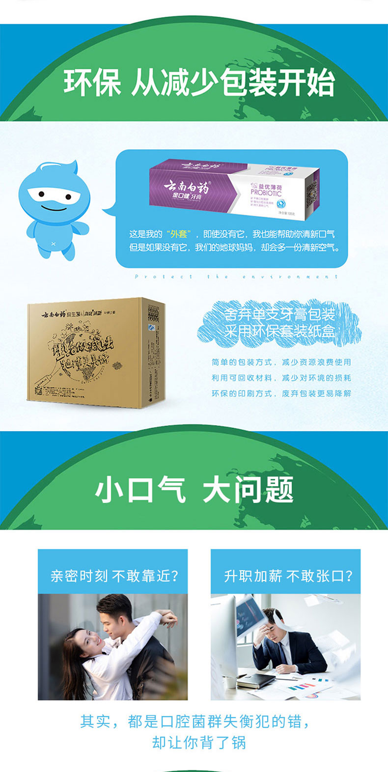 云南白药 地球日低碳包装 益生菌抑菌除臭牙膏 4支 图2
