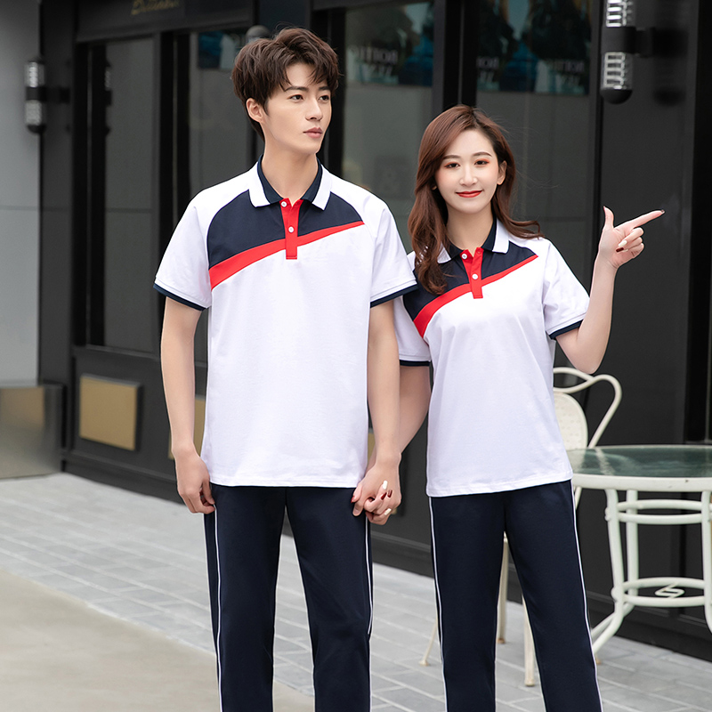 High school student class to make pure cotton Summer short sleeve sportswear group to serve two sets of junior school uniform suit