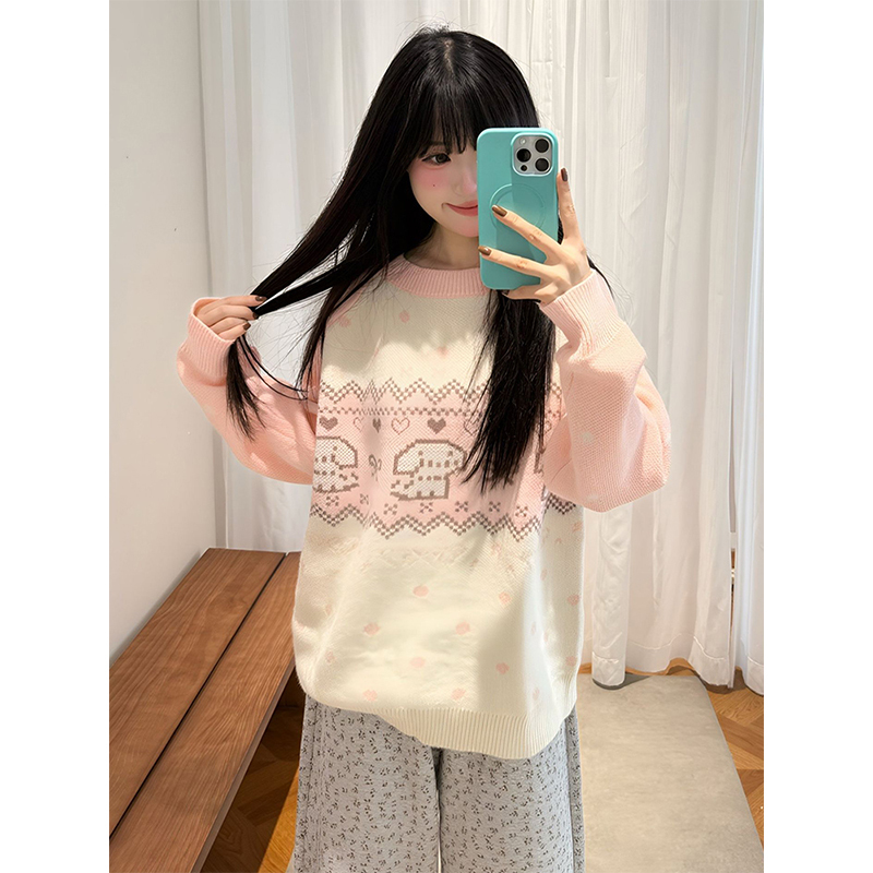 American Retro Cute Puppy Pullover Sweater for Women, Loose and Lazy Korean Style College Crew Neck Warm Jacket for Autumn and Winter American Retro Cute Puppy Pullover Sweater for Women, Loose and Lazy Korean Style College Crew Neck Warm Jacket for Autumn and Winter