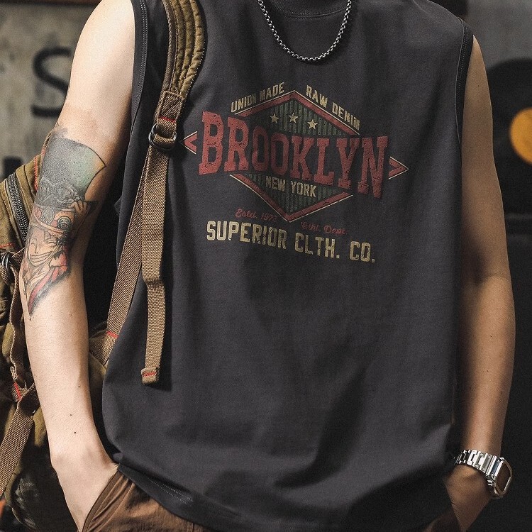 American Retro Pure Cotton Sleeveless T-Shirt, Summer Thin Style, Youth Sports Vest, Printed Tank Top, Short-Sleeved Trendy Style American Retro Pure Cotton Sleeveless T-Shirt, Summer Thin Style, Youth Sports Vest, Printed Tank Top, Short-Sleeved Trendy Style