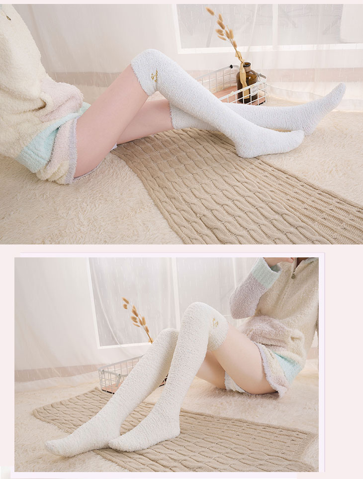 Nhung nhung trên tất đầu gối nữ mùa đông dày ấm ngủ vớ sàn vớ người lớn cao đến đầu gối lót vớ vớ đầu gối lót bông thu đông