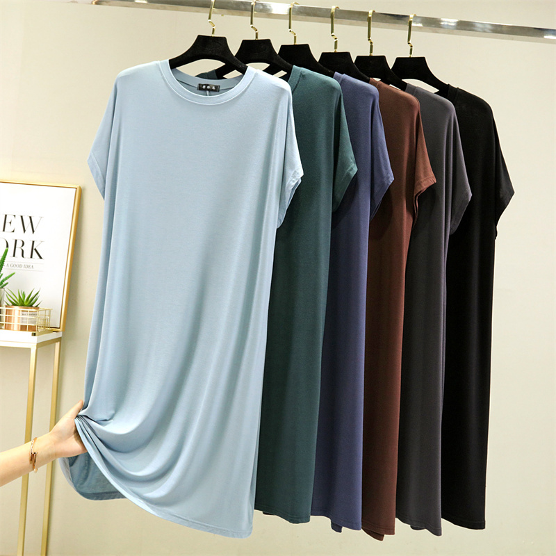 Modal Short-Sleeved Dress for Women, Thin Inner Layer, Loose Large Size Home Nightgown, Versatile Mid-Length Skirt Modal Short-Sleeved Dress for Women, Thin Inner Layer, Loose Large Size Home Nightgown, Versatile Mid-Length Skirt