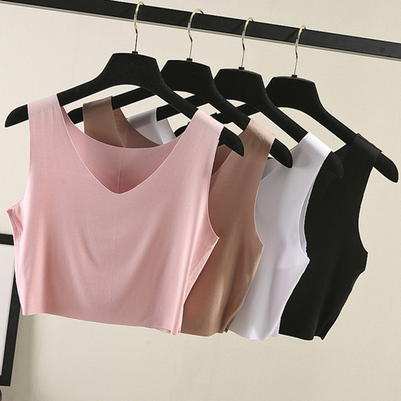 Modale Dew Navel Short vest woman in a half-cut harness summer lap wrap chest V collar No marks for undershirt