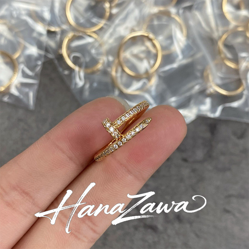 New Style Nail-Shaped Diamond Ring for Women, Plated with 18K Yellow Rose Gold, Full Diamond Row, Stackable, High-End Luxury Ring