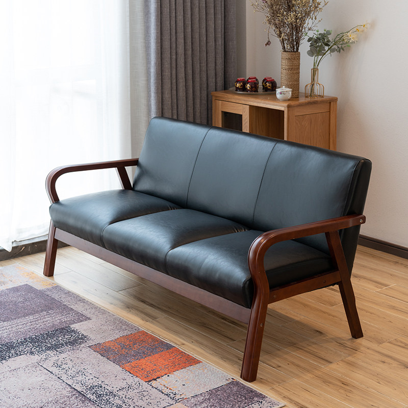 Nordic Solid Wood Small Family Sofa Trio Bit Rental Room Living Room Modern Minimalist type single Double trio Qu Wood Sofa