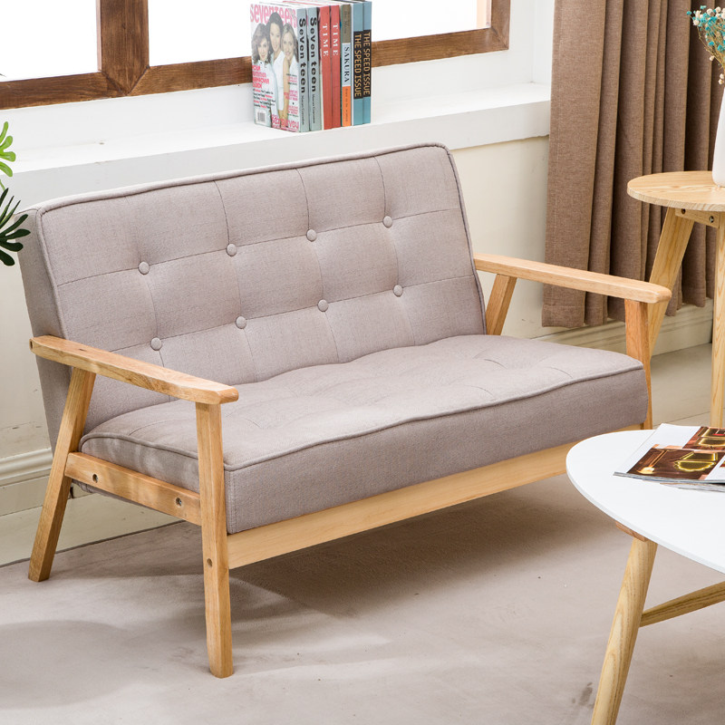 Simple solid wood fabric sofa Nordic living room single double double double small household armrest chair furniture