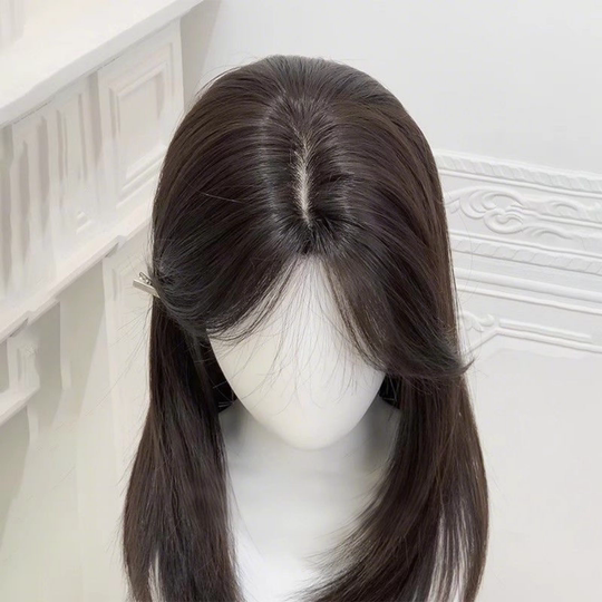 Wig for women with medium-long hair, Korean-style high-level clavicle hair, high skull top, breathable, daily fluffy, natural simulation full headgear