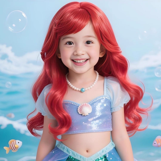 Mermaid Alice Princess Cosplay Children's Wig Red Long Wavy Hair for Daily Performance and Photo Shoot Full Head Wig