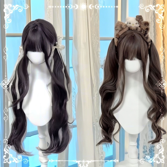 Lolita Wig for Women, Long Curly Hair, Sweet Double Ponytails, Similar to Xiao Luo's Style, Everyday Fluffy Natural Realistic Full Head Wig