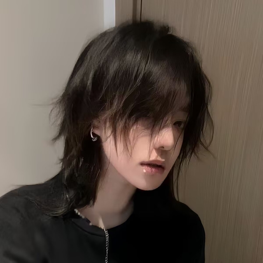 Mullet head wig, unisex, fashionable and personalized, wolf tail, Japanese trend, boyish style, daily fluffy full headgear style