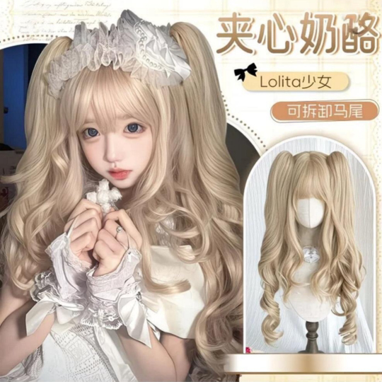 Lilota wig women's long hair fashionable and sweet daily tiger mouth gripper double ponytail Roman curls long curly hair full headgear