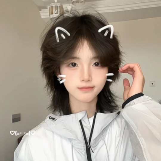 Mullet Head Wig for Women, Short Hair, Stylish and Handsome, Wolf Tail, Japanese Style, Two-Dimensional, Everyday, Age-Reducing, Manga-Like, Full Head Wig Style