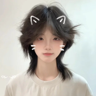 Mullet Head Wig for Women, Short Hair, Stylish and Handsome, Wolf Tail, Japanese Style, Two-Dimensional, Everyday, Age-Reducing, Manga-Like, Full Head Wig Style