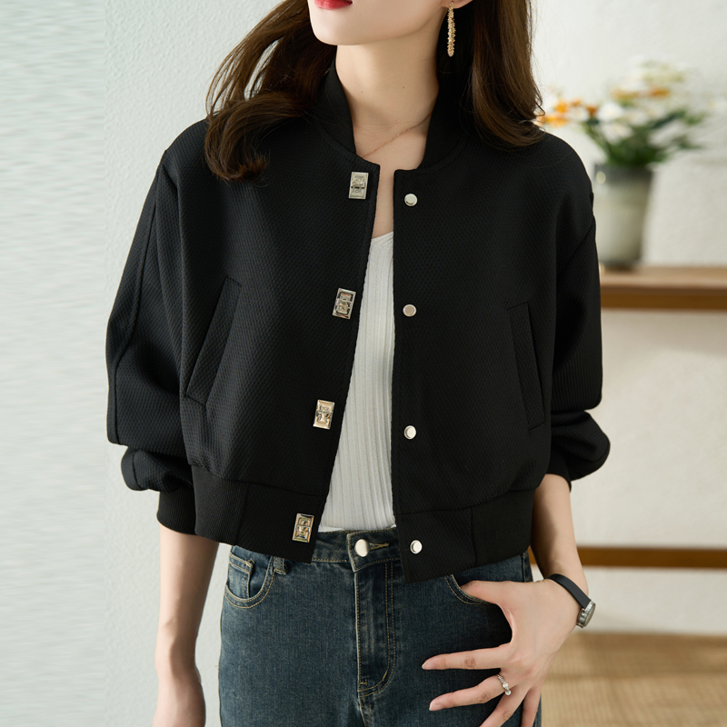 Black Short Sweatshirt Jacket Early Spring 2026 New High-Waisted Zipper Jacket Stylish Cardigan Spring and Autumn Baseball Jacket Black Short Sweatshirt Jacket Early Spring 2026 New High-Waisted Zipper Jacket Stylish Cardigan Spring and Autumn Baseball Jacket