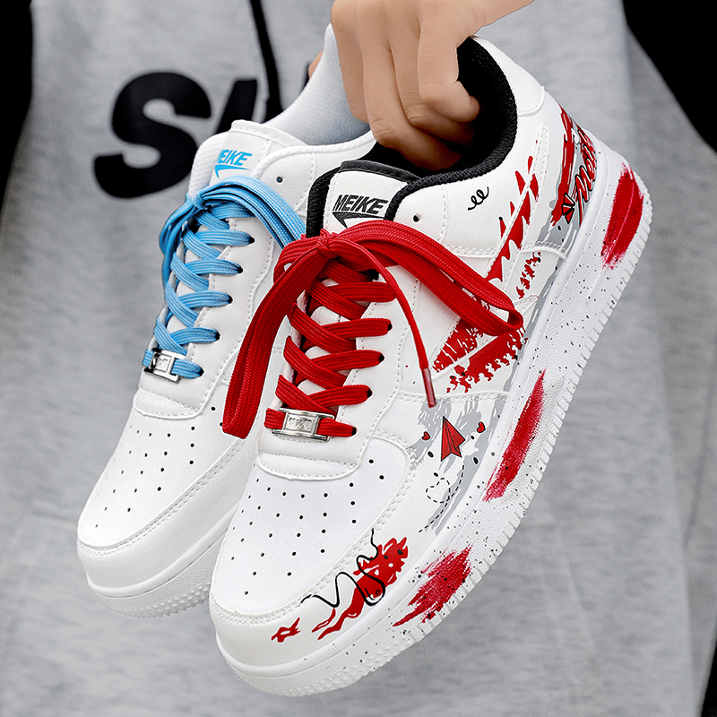 Men's Shoes New Model Meike Painted Graffiti Board Shoes ins Low-Top Sneakers Couple Style Thick-Soled Casual Sports Shoes for Women