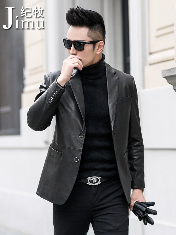 Spring Haining leather leather men goatskin slim-fit leather suit Korean version leather jacket leather jacket thin fashion trend