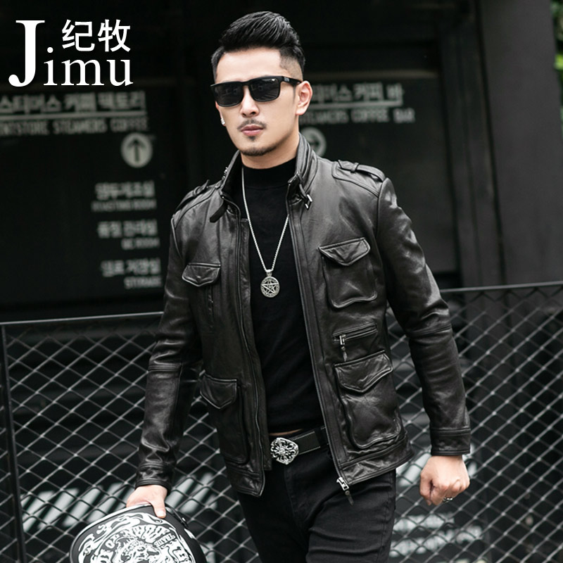 Haining hunting M65 genuine leather jacket men's sheepskin motorcycle jacket leather jacket thin slim fit overalls winter jacket