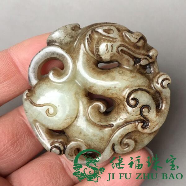 Ancient playing jade chore antique Ming and Qing imitation ancient dragon jade old Xiu jade leash Waist Hanging of the Ancient Jade Rui Beast Pendant
