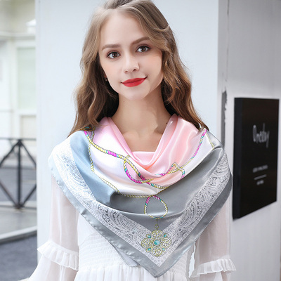 丝巾女夏季正方形小围巾春秋 90x90cm的大方巾妈妈款纱巾搭配衬衫