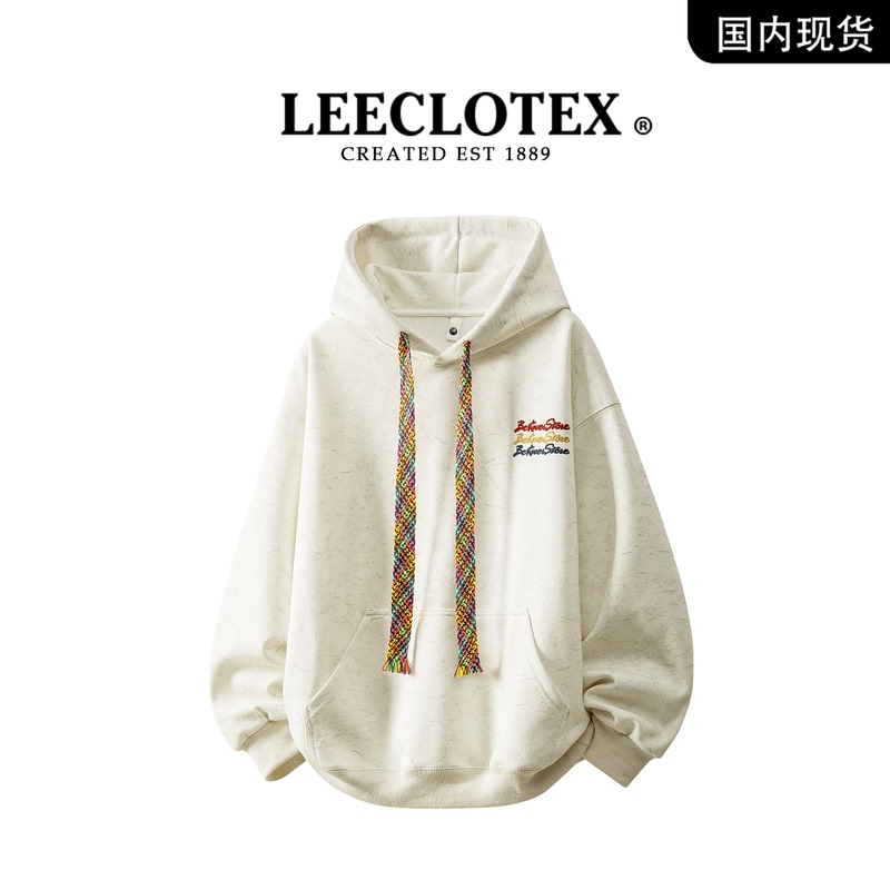 Leeclotex Official Authentic Embroidered Tie-Dye American-Style Pullover Hooded Sweatshirt Student Heavy-Duty Casual Jacket for Men