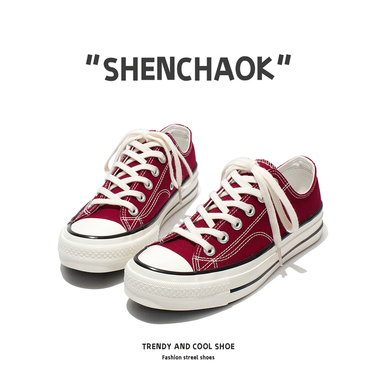 1970S Classic Low-Top Cloth Shoes for Men and Women, Burgundy, Simple and Versatile, Couple Student Sports Casual Sneakers
