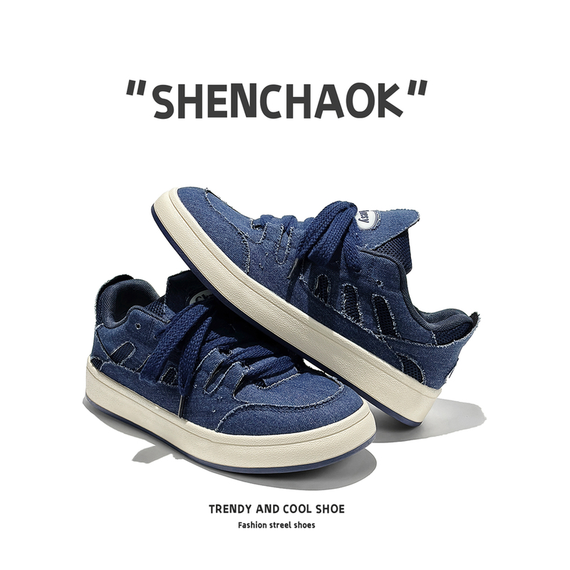 American Retro Denim Blue Low-Top Washed Loafers 2026 Spring New Sneakers Sports Casual Men's Shoes Trendy Shoes