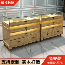 Solid wood Jewelry Exhibition Cabinet Retro Emerald Jade Ware Display Case of Hanging Cabinet Jewelry Exhibition Cabinet Glass Ornament Cabinet Customize