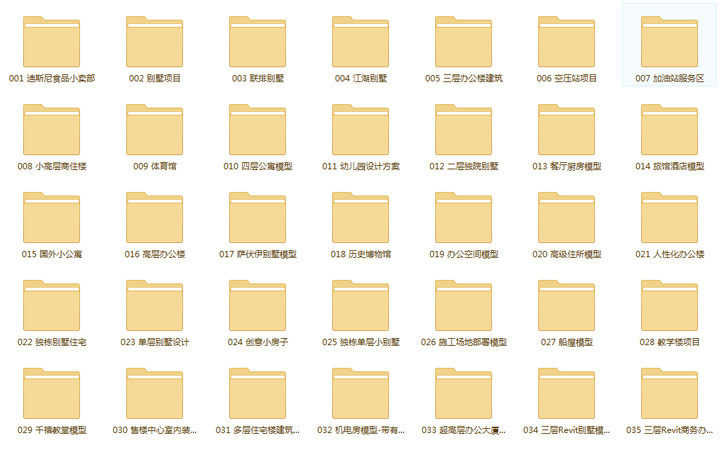 BIM Revit 小别墅各类型建筑项目信息模型全套 室内完整模型案例