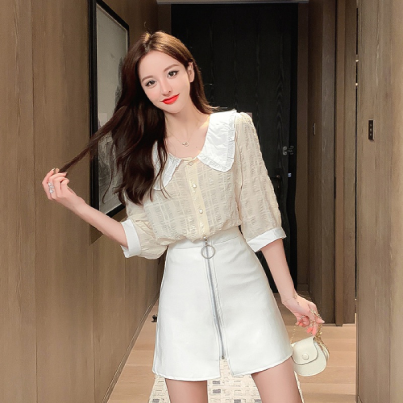 2020 Summer Bubble Sleeve Doll cổ áo nhỏ áo Pháp Vintage Trang Nữ Summer Thiết kế Sense thiểu số Chic