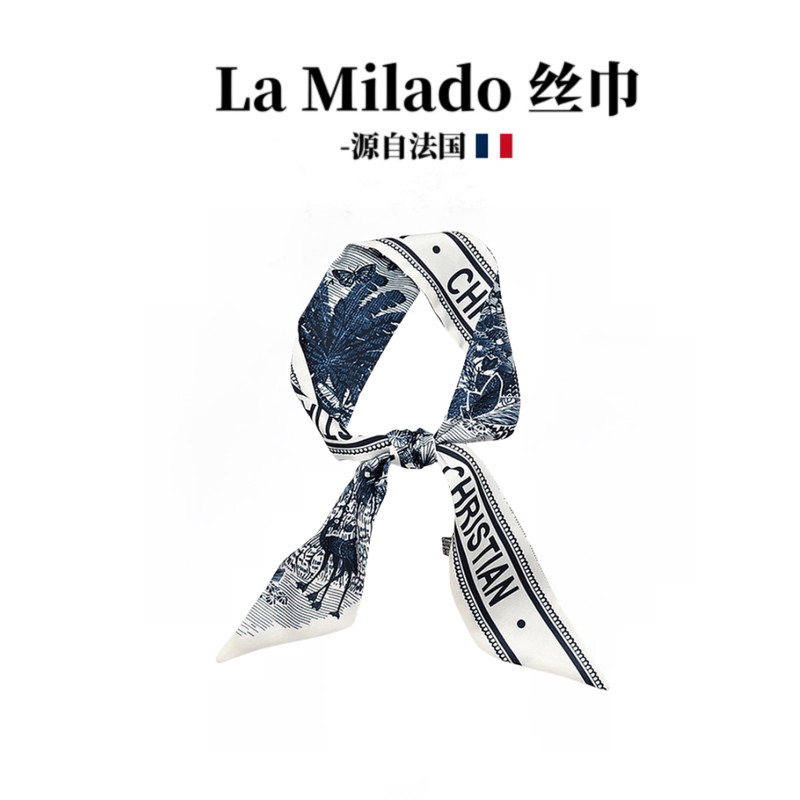 La Milado French Luxury Silk Scarf, Gentle and Narrow Long Strip Scarf, Ponytail Ribbon, Bag Tie, Hair Tie Ribbon