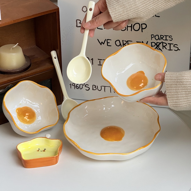 High-Quality Single-Serving Bowl and Plate Set, Ceramic Tableware, Rice Bowl, Unique French Style, Cute and Girly, Home Use High-Quality Single-Serving Bowl and Plate Set, Ceramic Tableware, Rice Bowl, Unique French Style, Cute and Girly, Home Use