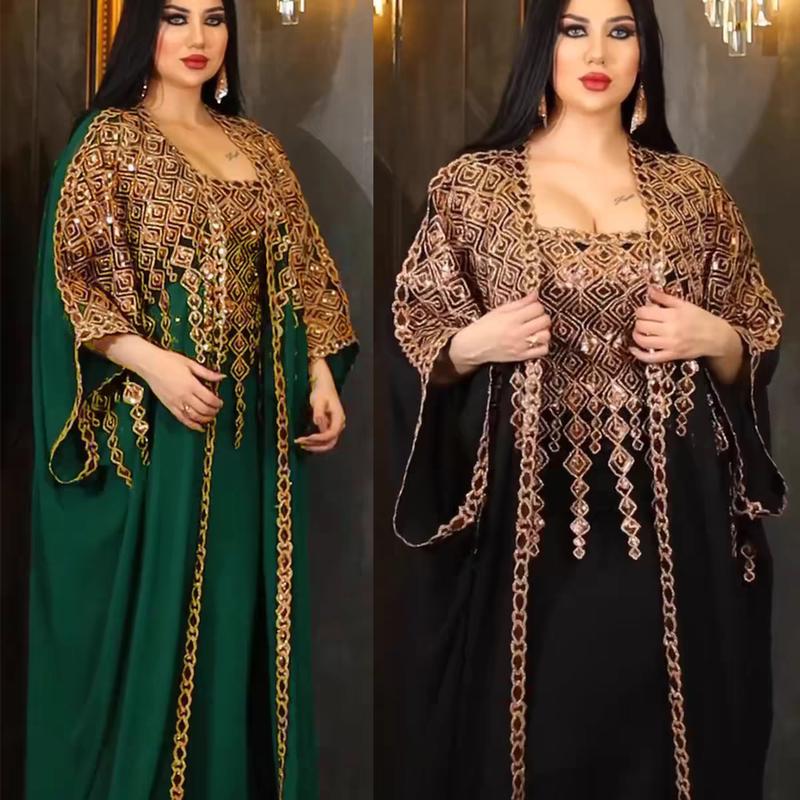 New Fashion Sequin Robe Dress Two-Piece Set Sequined Dress Two-Piece Set
