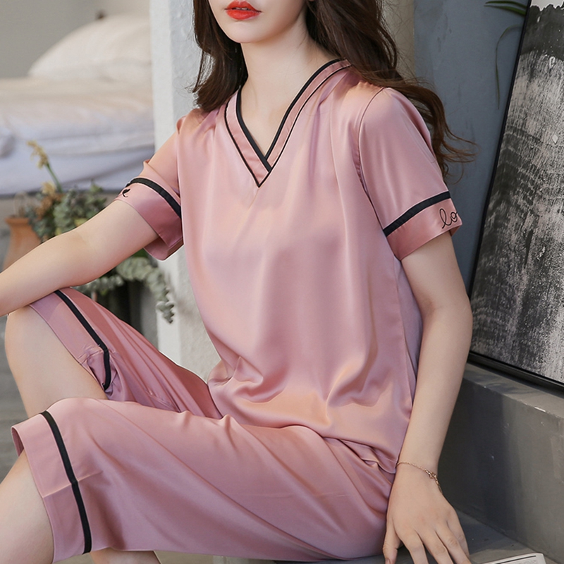 Day Series Ice Silk Sleepwear Lady Summer Shorts Short Sleeve Thin style suit Silk tennis Red Superior Sensation Casual Home Wear