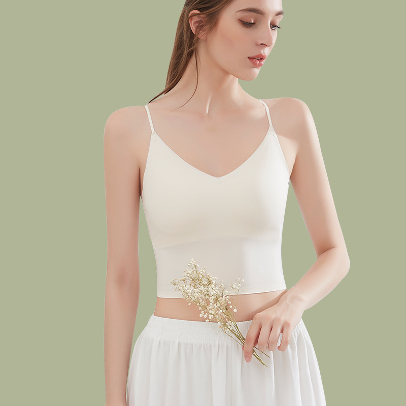 Summer thin style harness lingerie women's ice silk beauty back vest wrapped chest without marks and bottom with chest cushion bra integrated with breast